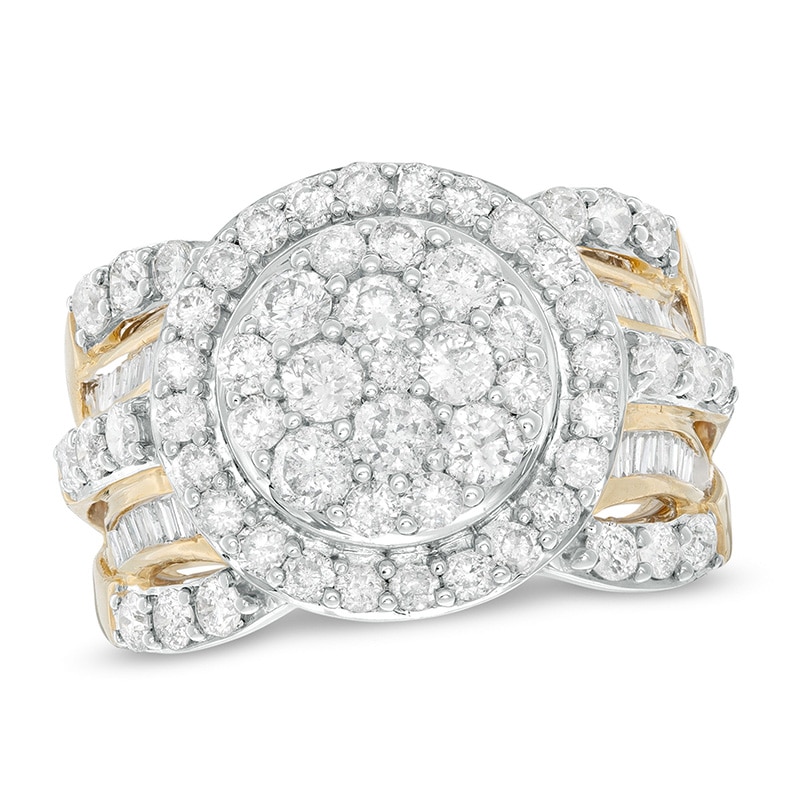 Main Image 1 of 2 CT. T.W. Multi-Diamond Double Frame Multi-Row Ring in 10K Gold