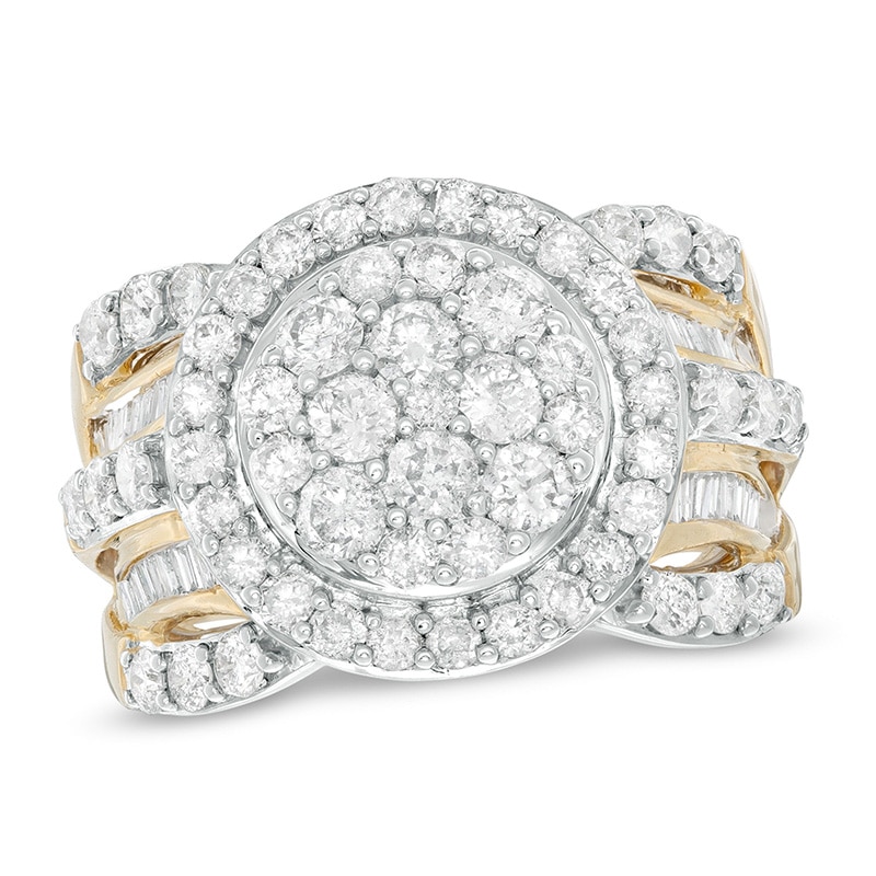 2 CT. T.W. Multi-Diamond Double Frame Multi-Row Ring in 10K Gold