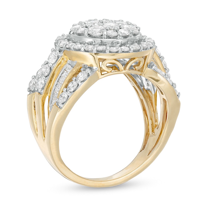Main Image 2 of 2 CT. T.W. Multi-Diamond Double Frame Multi-Row Ring in 10K Gold