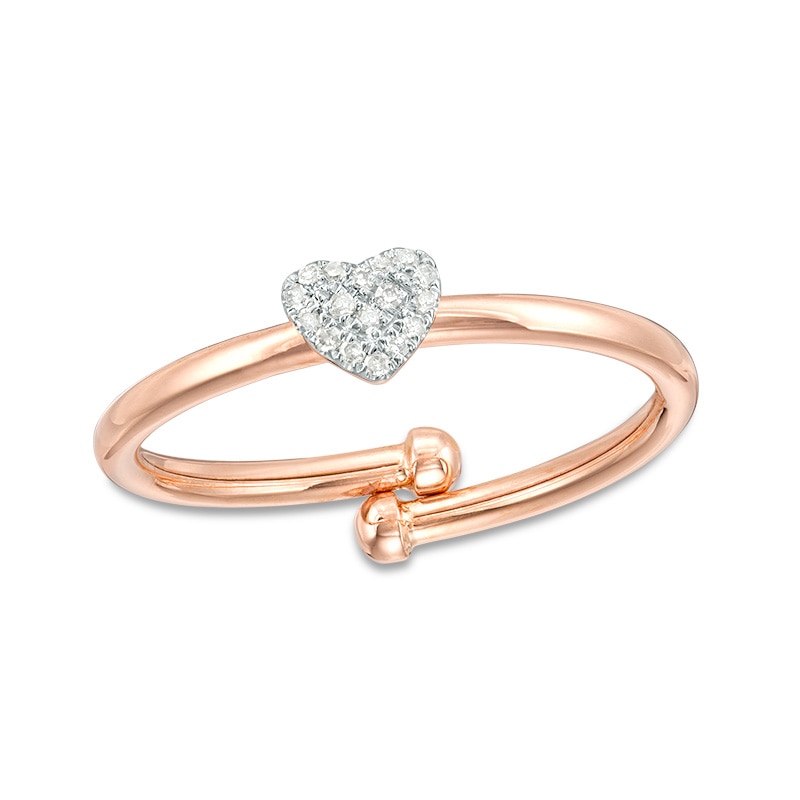 Main Image 1 of 1/20 CT. T.W. Heart-Shaped Multi-Diamond Adjustable Ring in 10K Rose Gold - Size 7