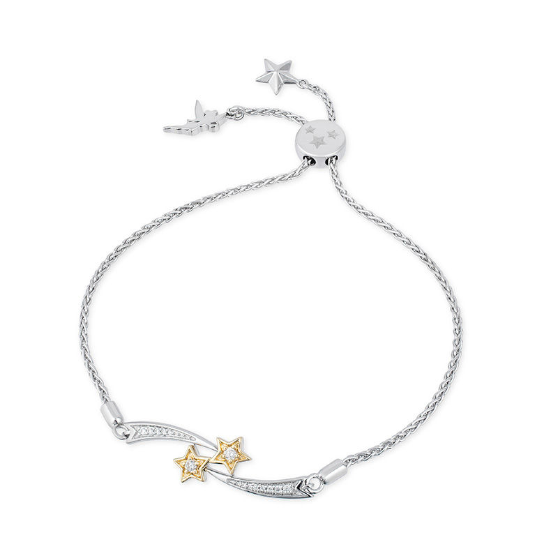 Main Image 1 of Enchanted Disney Tinker Bell 1/10 CT. T.W. Diamond Bypass Star Bolo Bracelet in Sterling Silver and 10K Gold - 10.5"