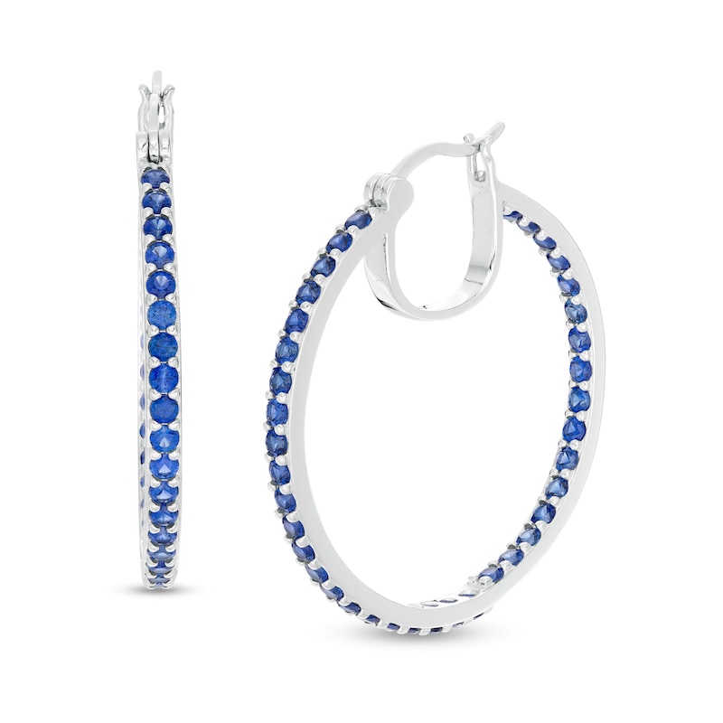 Lab-Created Blue Sapphire Inside-Out Hoop Earrings in Sterling Silver