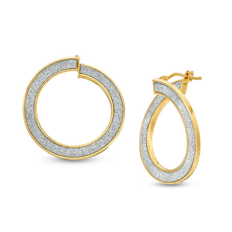 Main Image 1 of Made in Italy Glitter Enamel Coil Hoop Earrings in 14K Gold