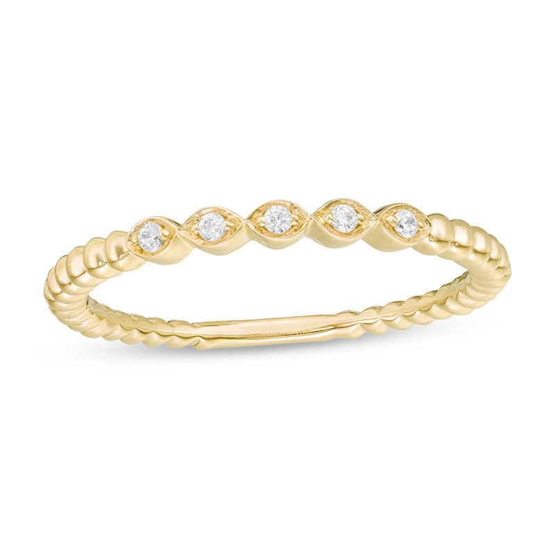 1/20 CT. T.W. Diamond Marquise-Shaped Five Stone Beaded Anniversary Band in 10K Gold