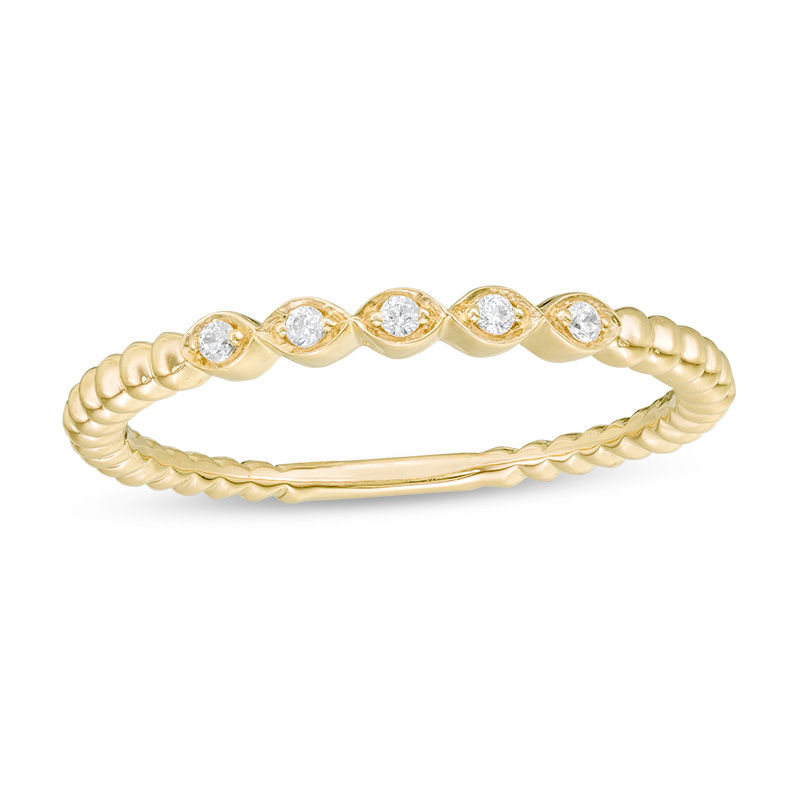 Main Image 1 of 1/20 CT. T.W. Diamond Marquise-Shaped Five Stone Beaded Anniversary Band in 10K Gold