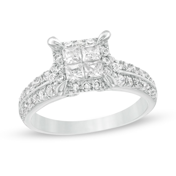1 CT. T.W. Quad PrincessCut Diamond Frame Engagement Ring in 10K White
