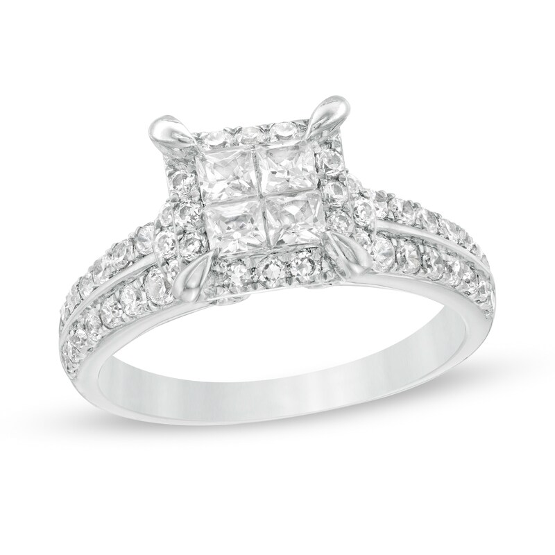 Main Image 1 of 1 CT. T.W. Quad Princess-Cut Diamond Frame Engagement Ring in 10K White Gold