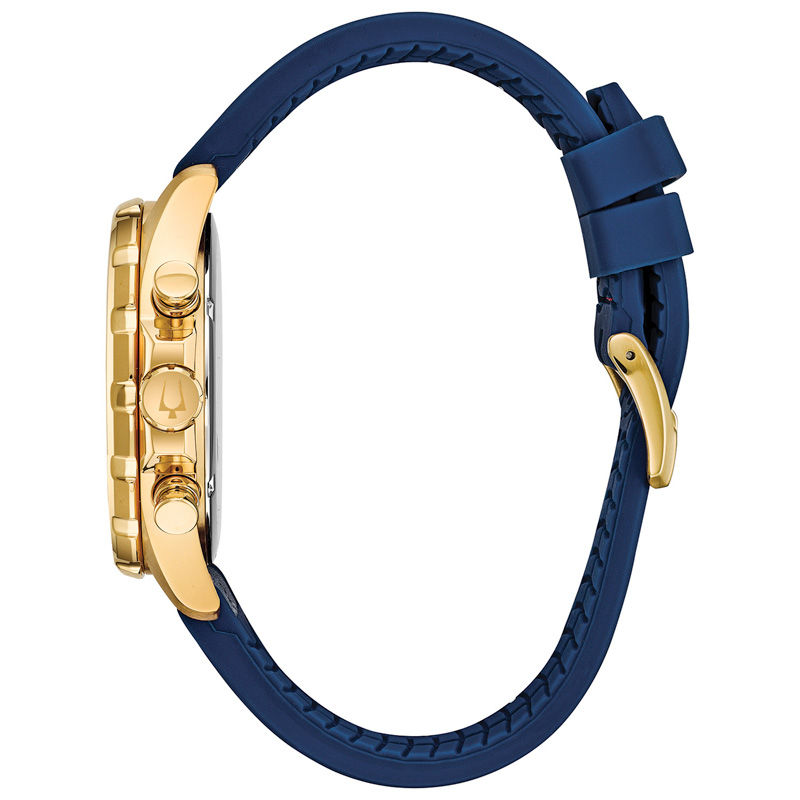 Main Image 2 of Men's Bulova Marine Star Chronograph Gold-Tone Strap Watch with Blue Dial (Model: 97B168)
