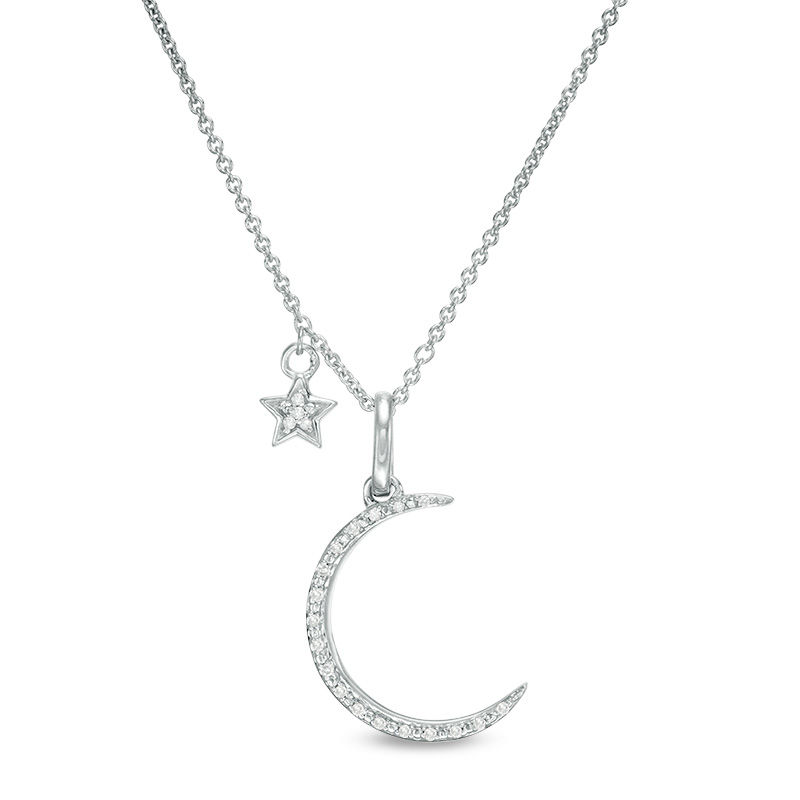 1/20 CT. T.W. Diamond Crescent Moon and Star Pendant in Sterling Silver