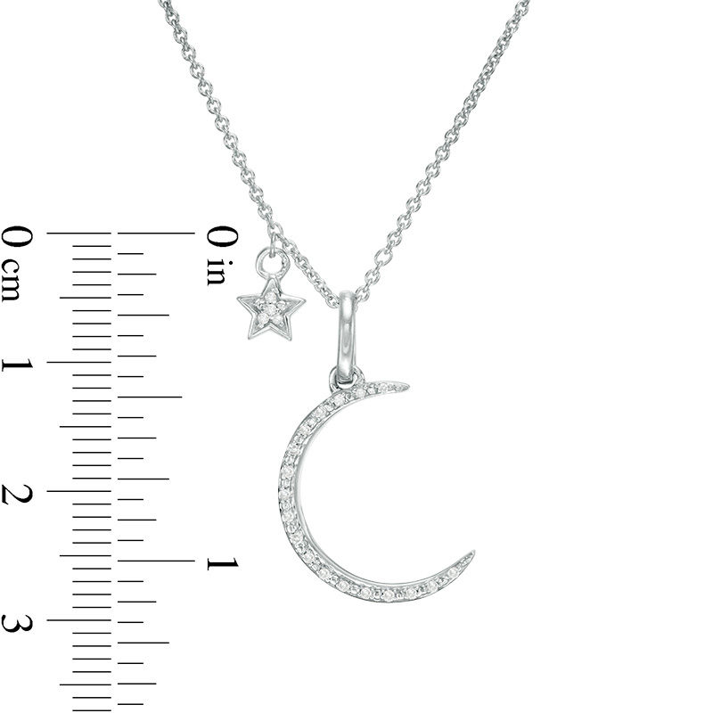 1/20 CT. T.W. Diamond Crescent Moon and Star Pendant in Sterling Silver