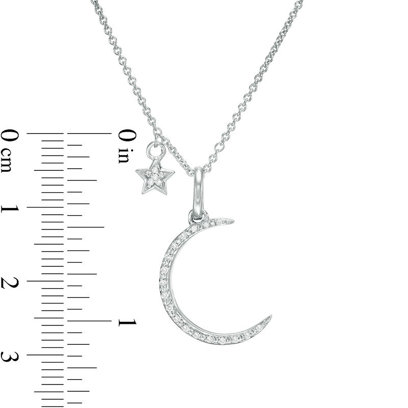 Main Image 3 of 1/20 CT. T.W. Diamond Crescent Moon and Star Pendant in Sterling Silver