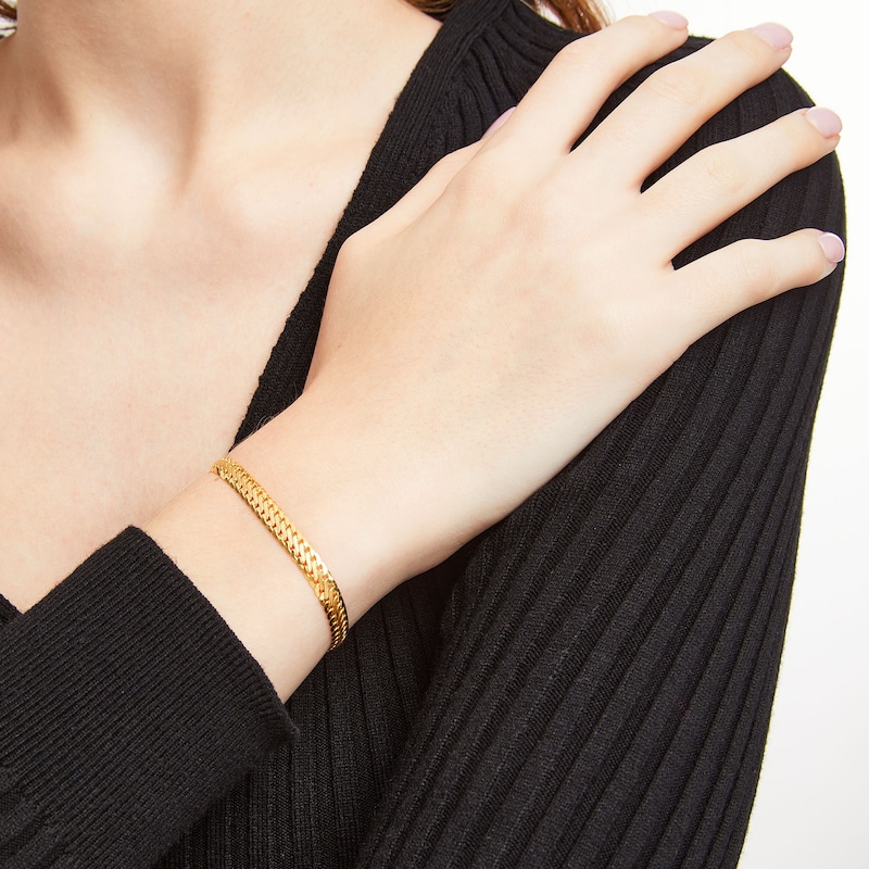 Main Image 2 of Made in Italy 5.3mm Satin S-Link Chain Bracelet in Hollow 14K Gold - 7.5"