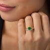 Thumbnail Image 2 of 6.0mm Princess-Cut Lab-Created Emerald and 1/15 CT. T.W. Diamond Chevron Bridal Set in 10K Gold