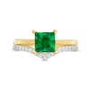 Thumbnail Image 4 of 6.0mm Princess-Cut Lab-Created Emerald and 1/15 CT. T.W. Diamond Chevron Bridal Set in 10K Gold