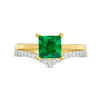 Thumbnail Image 3 of 6.0mm Princess-Cut Lab-Created Emerald and 1/15 CT. T.W. Diamond Chevron Bridal Set in 10K Gold