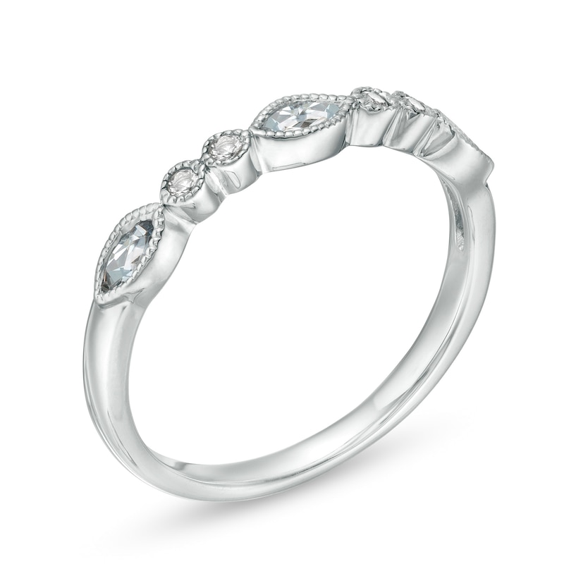 Marquise Aquamarine and White Topaz Bezel-Set Vintage-Style Ring in Sterling Silver
