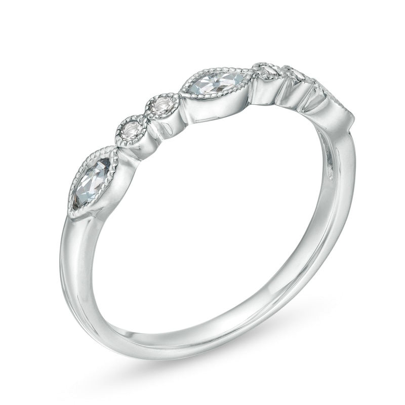 Main Image 2 of Marquise Aquamarine and White Topaz Bezel-Set Vintage-Style Ring in Sterling Silver