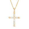 Thumbnail Image 0 of Oval and Round Lab-Created Opal and White Sapphire Pointed Cross Pendant in Sterling Silver with 14K Gold Plate