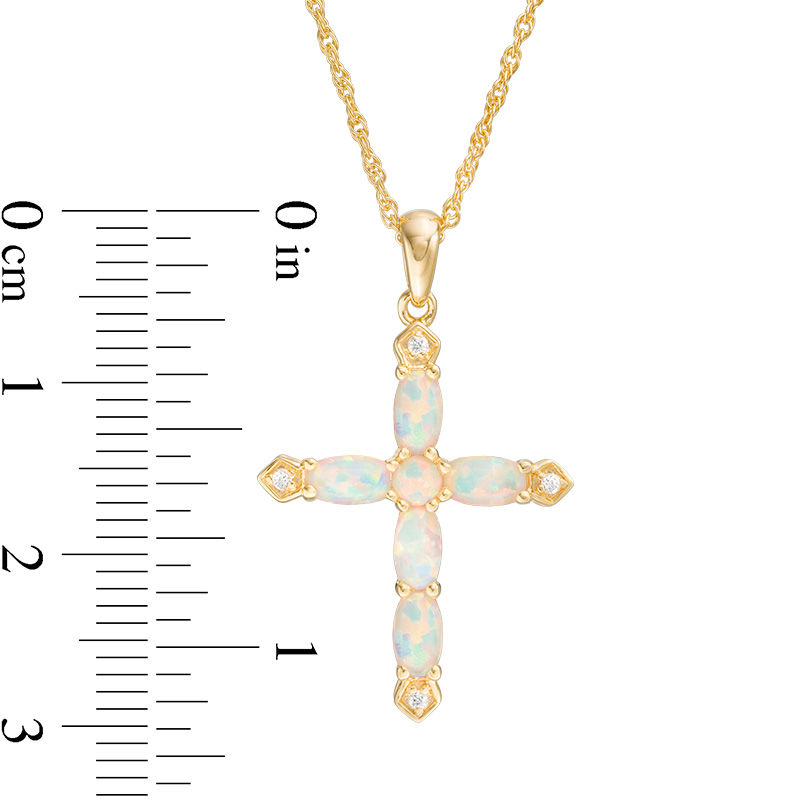 Oval and Round Lab-Created Opal and White Sapphire Pointed Cross Pendant in Sterling Silver with 14K Gold Plate