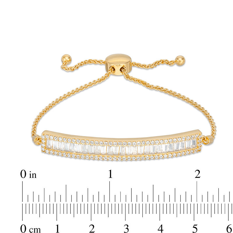 Main Image 2 of Baguette and Round Lab-Created White Sapphire Bar Bolo Bracelet in Sterling Silver with 18K Gold Plate - 9.0"