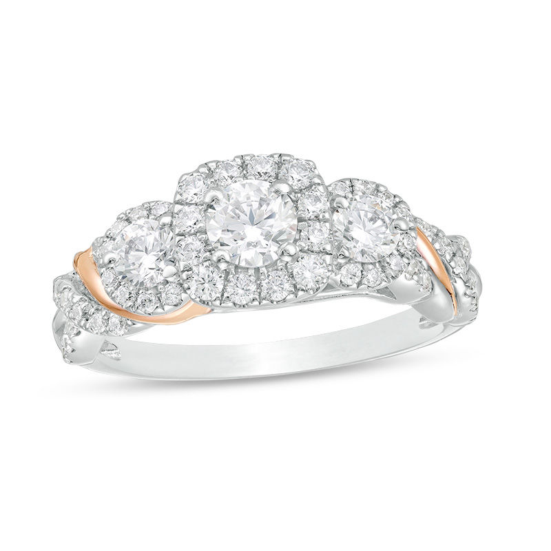 Main Image 1 of 1 CT. T.W. Diamond Past Present Future® Frame Wrapped Shank Engagement Ring in 14K Two-Tone Gold