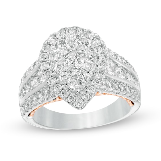 2 1 2 Ct T W Composite Diamond Pear Shaped Frame Engagement Ring In 14k Two Tone Gold Zales Outlet
