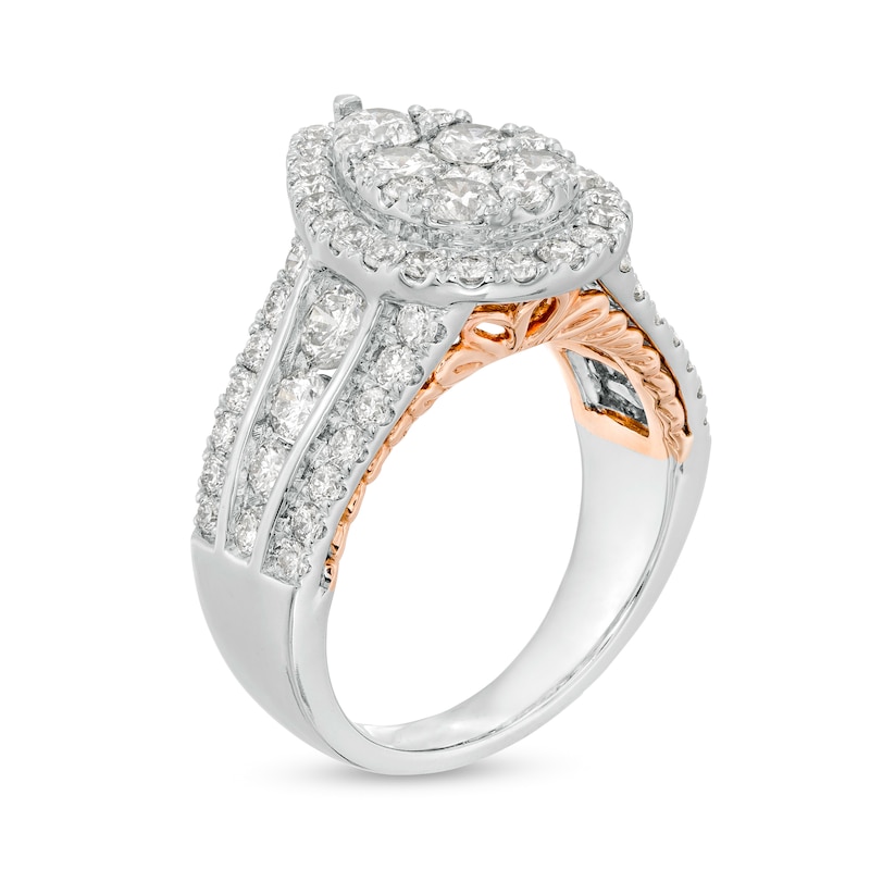 Main Image 2 of 2-1/2 CT. T.W. Composite Diamond Pear-Shaped Frame Engagement Ring in 14K Two-Tone Gold