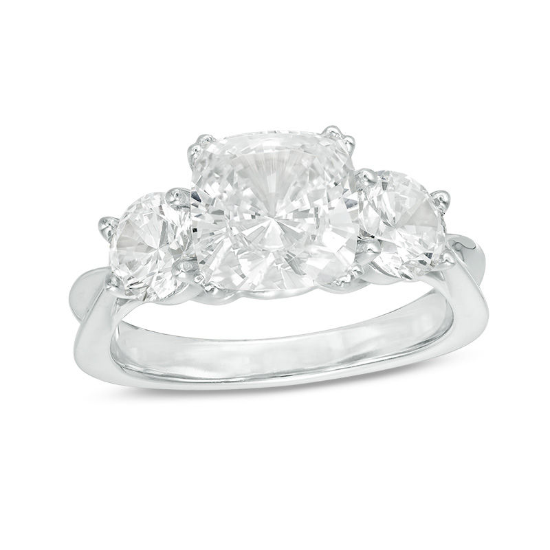 3 Ct T W Cushion Cut Diamond Three Stone Engagement Ring In 14k