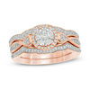 Thumbnail Image 0 of 1/3 CT. T.W. Composite Diamond Frame Heart-Sides Twist Three Piece Bridal Set in 10K Rose Gold