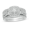 Thumbnail Image 1 of 1/4 CT. T.W. Diamond Double Square Frame Three Piece Bridal Set in Sterling Silver