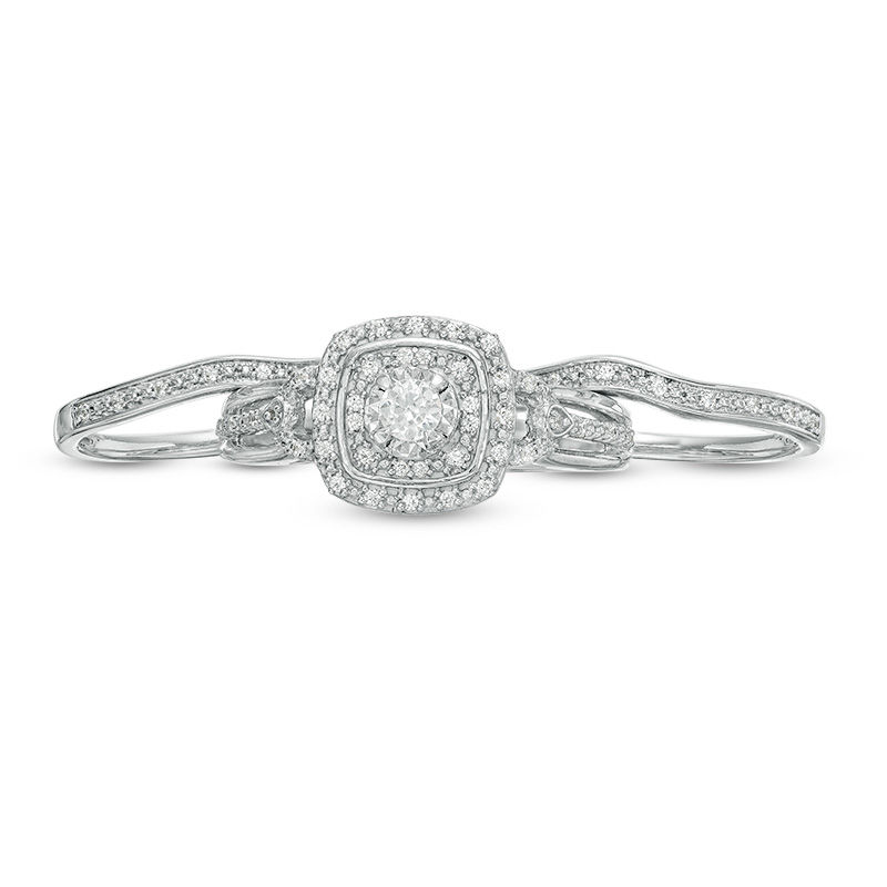 Main Image 7 of 1/4 CT. T.W. Diamond Double Square Frame Three Piece Bridal Set in Sterling Silver