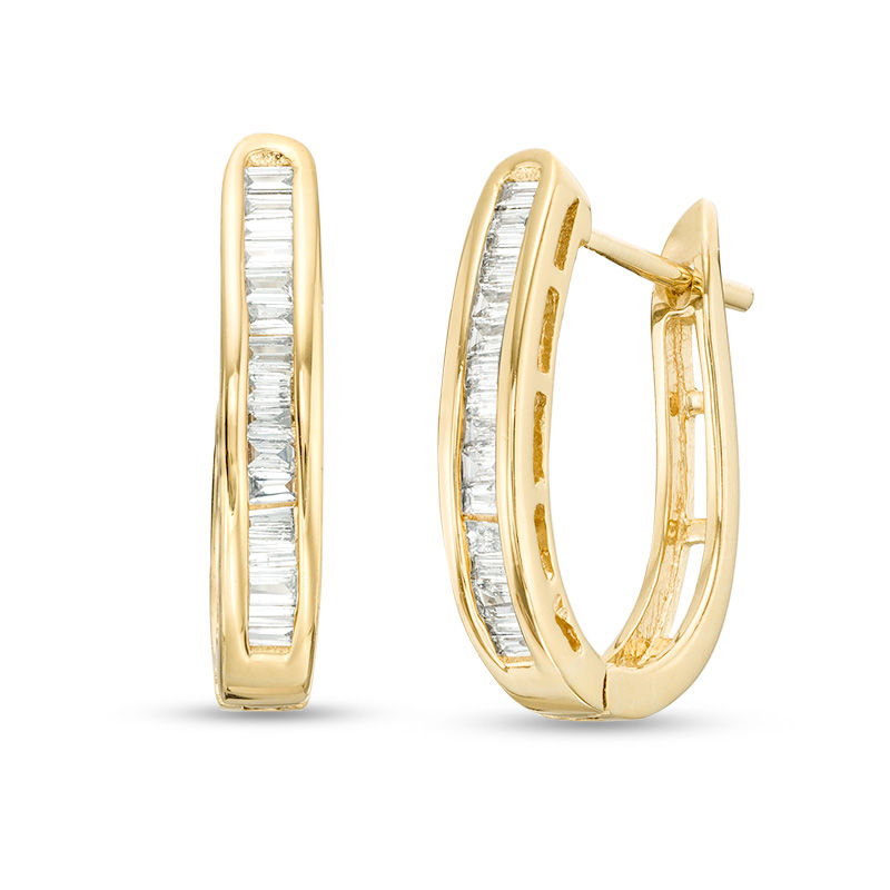 1/4 CT. T.W. Baguette Diamond Hoop Earrings in 10K Gold
