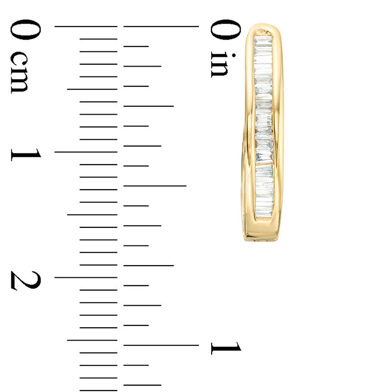 Main Image 2 of 1/4 CT. T.W. Baguette Diamond Hoop Earrings in 10K Gold