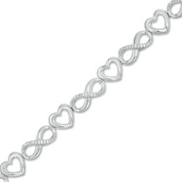 1/5 CT. T.W. Diamond Alternating Heart and Infinity Bracelet in Sterling Silver - 7.25&quot;