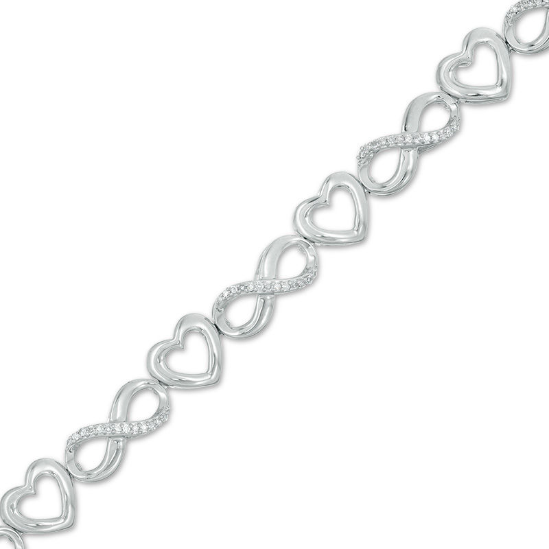 1/5 CT. T.W. Diamond Alternating Heart and Infinity Bracelet in Sterling Silver - 7.25"