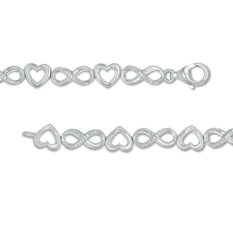 1/5 CT. T.W. Diamond Alternating Heart and Infinity Bracelet in Sterling Silver - 7.25"