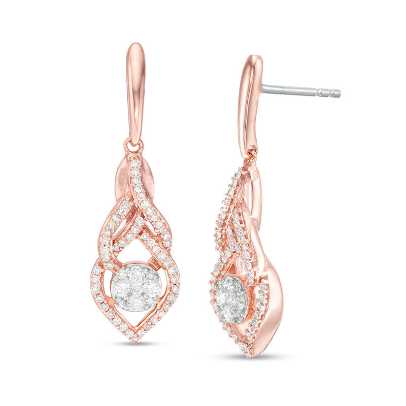 Main Image 1 of 1/3 CT. T.W. Diamond Interlocking Teardrop Earrings in 10K Rose Gold