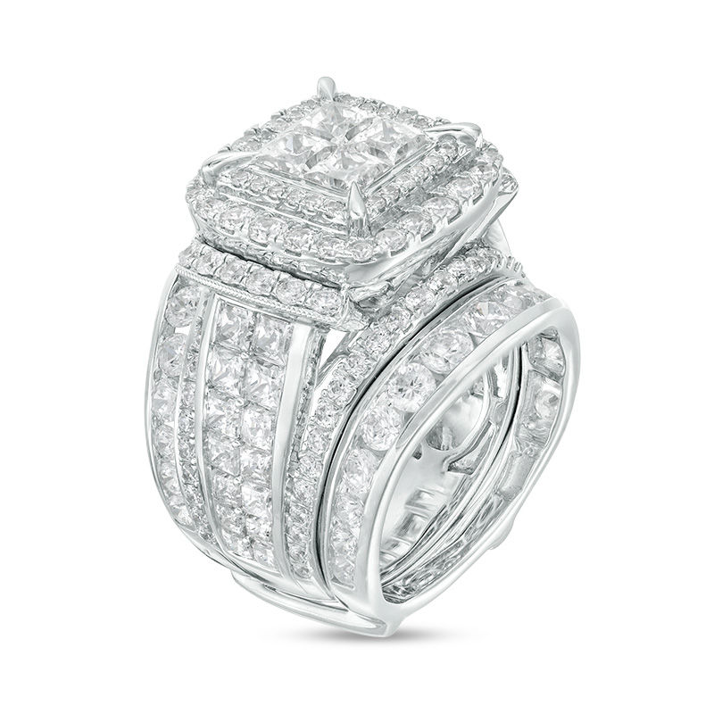 Princess Cut Channel Set Diamond Engagement Ring Bridal Set 14k Black Gold