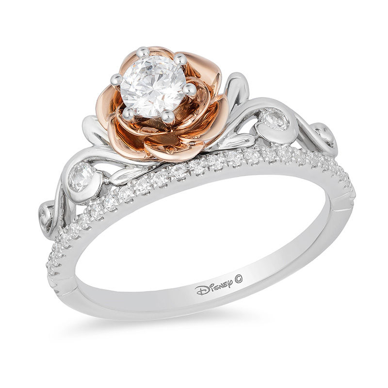 Enchanted Disney Belle 1 2 CT. T.W. Diamond Rose Tiara Engagement Ring in 14K Two Tone Gold Zales Outlet