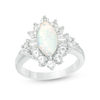 Thumbnail Image 1 of Marquise Lab-Created Opal and White Sapphire Starburst Frame Ring in Sterling Silver