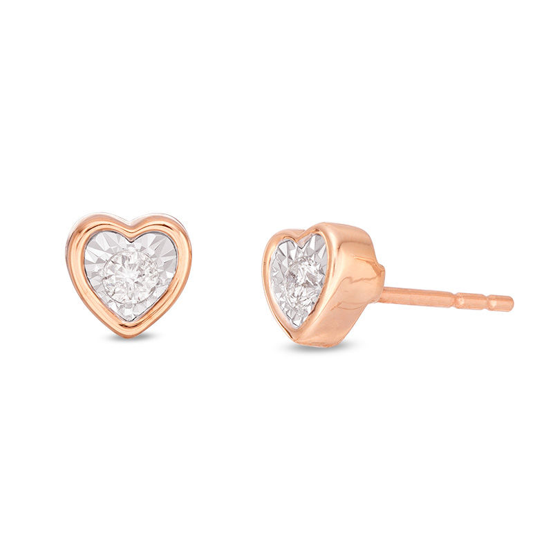 1/10 CT. T.W. Diamond Heart-Shaped Solitaire Stud Earrings in 10K Rose Gold