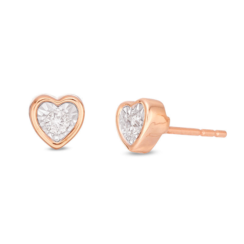 1/10 CT. T.W. Diamond Heart-Shaped Solitaire Stud Earrings in 10K Rose ...