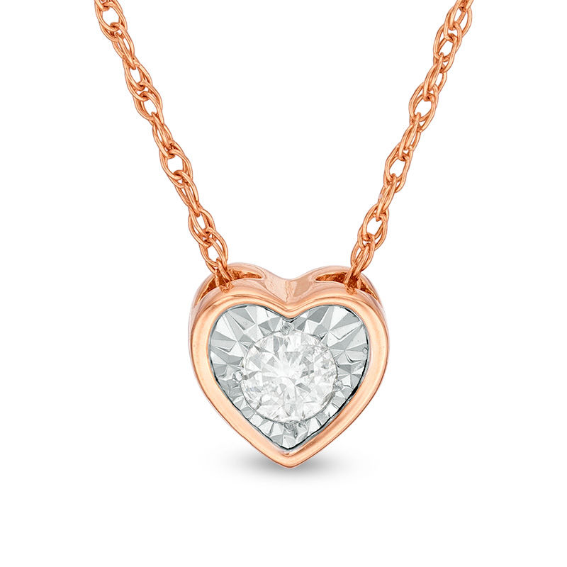 Main Image 1 of 1/8 CT. Diamond Heart-Shaped Solitaire Necklace in 10K Rose Gold