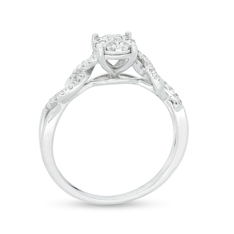1/4 CT. T.W. Multi-Diamond Frame Twist Shank Promise Ring in 10K White Gold