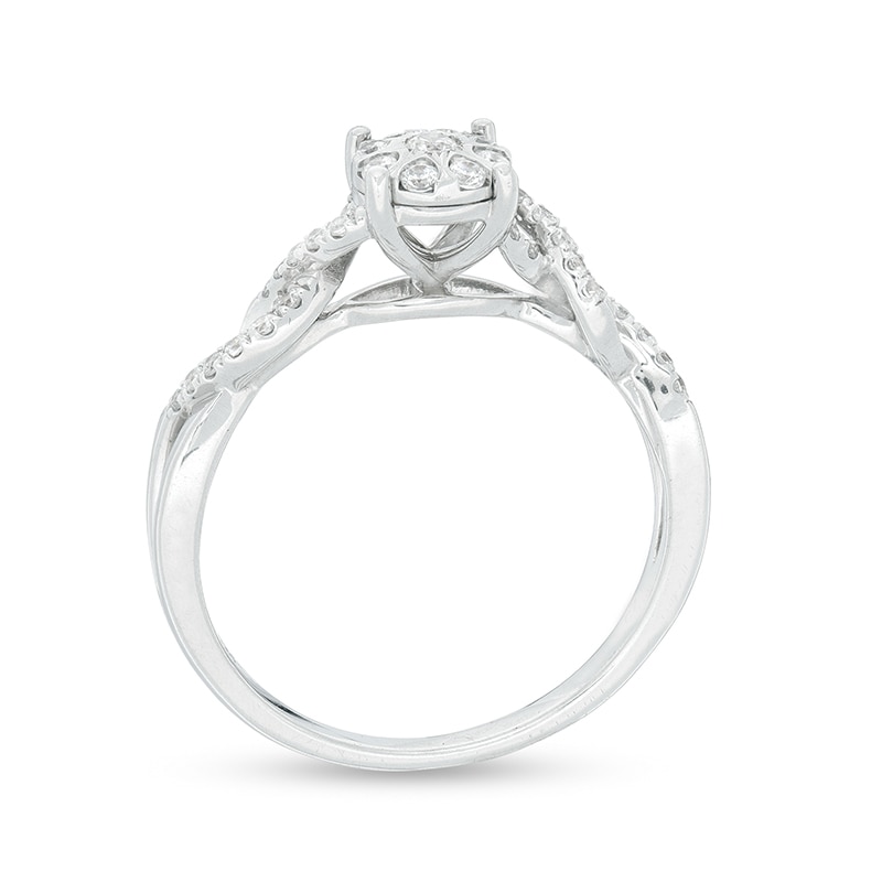 Main Image 2 of 1/4 CT. T.W. Multi-Diamond Frame Twist Shank Promise Ring in 10K White Gold