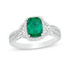 Thumbnail Image 1 of Cushion-Cut Lab-Created Emerald and White Sapphire Frame Braided Shank Ring in Sterling Silver