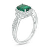 Thumbnail Image 2 of Cushion-Cut Lab-Created Emerald and White Sapphire Frame Braided Shank Ring in Sterling Silver