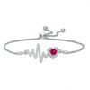 Thumbnail Image 1 of 5.0mm Heart-Shaped Lab-Created Ruby and White Sapphire Frame Heartbeat Bolo Bracelet in Sterling Silver - 9.5"
