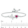 Thumbnail Image 2 of 5.0mm Heart-Shaped Lab-Created Ruby and White Sapphire Frame Heartbeat Bolo Bracelet in Sterling Silver - 9.5"