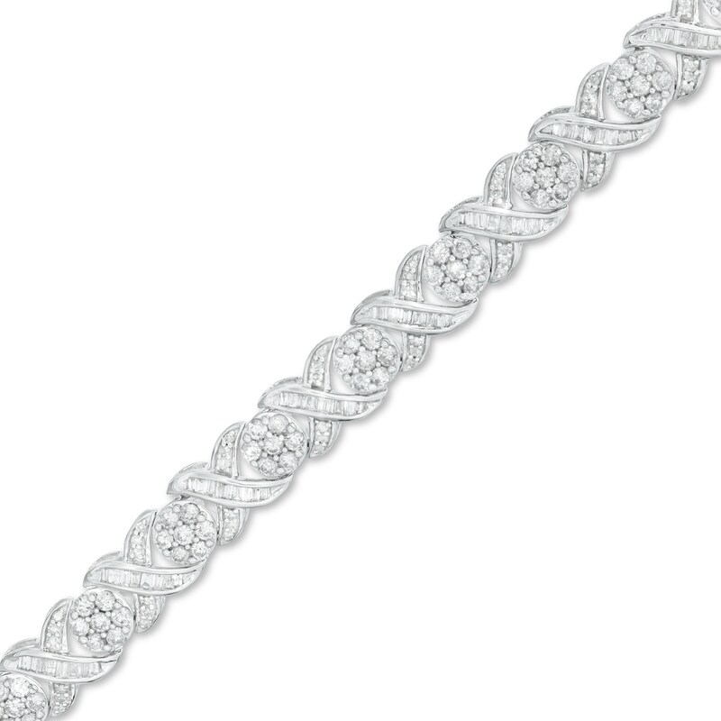 Main Image 1 of 4 CT. T.W. Diamond "XO" Link Bracelet in 10K White Gold - 7.25"